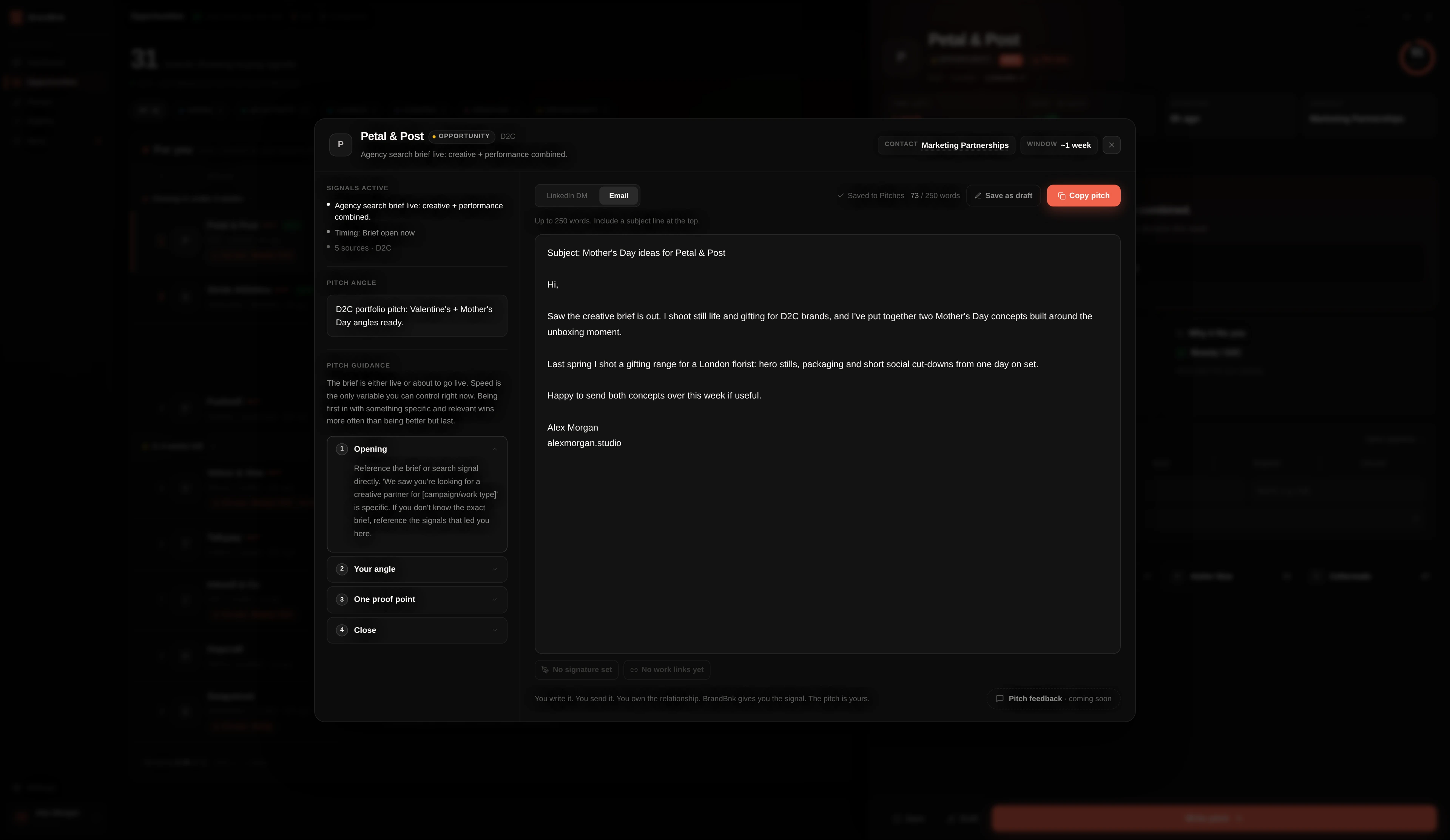 BrandBnk Pitch composer screen